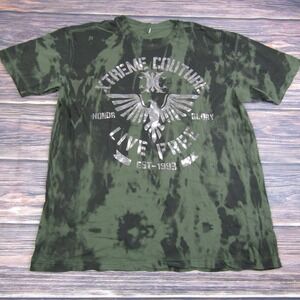 Xtreme Couture Mens 2XL Green Graphic Tee T Shirt Wings Live Free Moto USA
